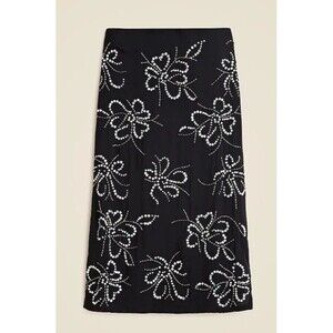 J. CREW COLLECTION Embellished Crystal Slip Skirt Size 12 Black NEW Flower Jewel